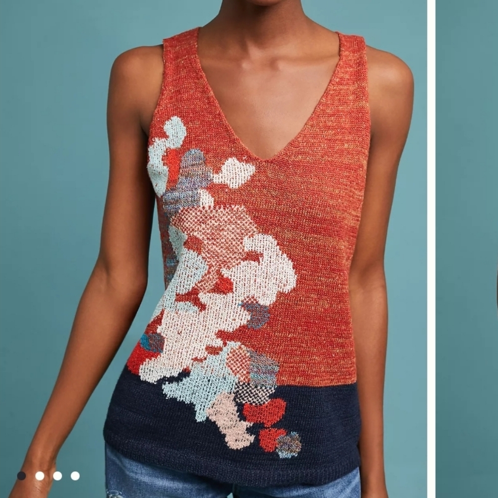 Antropologie Akemi + Kin Garden Grove Intarsia‎ Linen Blend Knit Tank, Medium